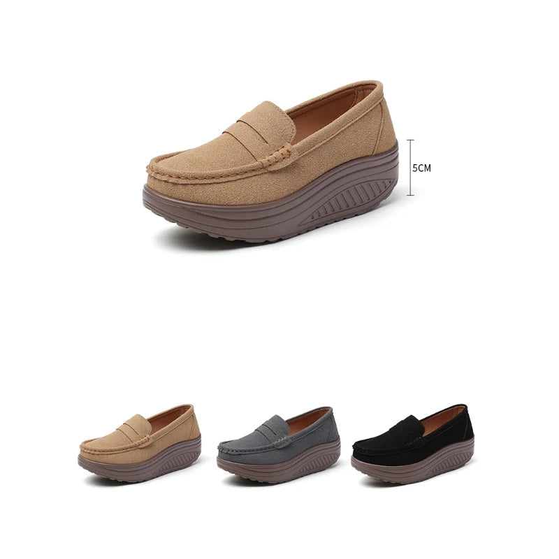 Women's Suede Platform Loafers - Slip-on Flats | OWNLUXE