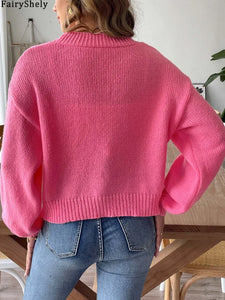 FairyShely 2025 Autumn Winter Long Sleeve Sweater Cardigan Women Solid Casual Cardigan Ladies Loose Short Knitted Coat Outwears