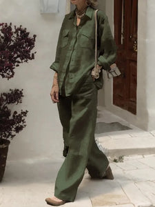 🌈 Women's Wide-Leg Set with Turn-Down Collar – Versatile Style for All Seasons 🌈 Ensemble femme à jambes larges avec col rabattu – Style polyvalent pour toutes les saisons