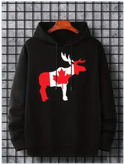 Maple Leaf Canada Print Hoodie - Men's Casual Pullover Sweatshirt