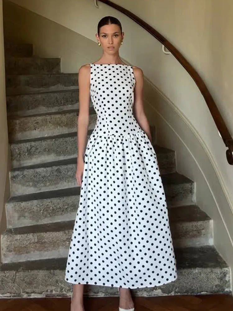 High-Waist Polka Dot Sleeveless Robe | OWNLUXE