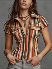 Denim Short-Sleeve Blouse | OWNLUXE