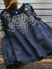 Embroidered Long-Sleeve Cotton Blouse | OWNLUXE