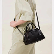 Split Leather Boston Bowling Bag - Compact Travel Crossbody Shoulder Bag | OWNLUXE