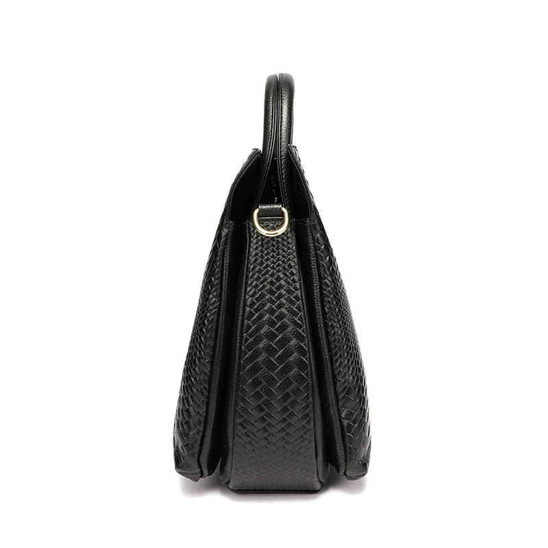 Cowhide Leather Woven Handbag | OWNLUXE