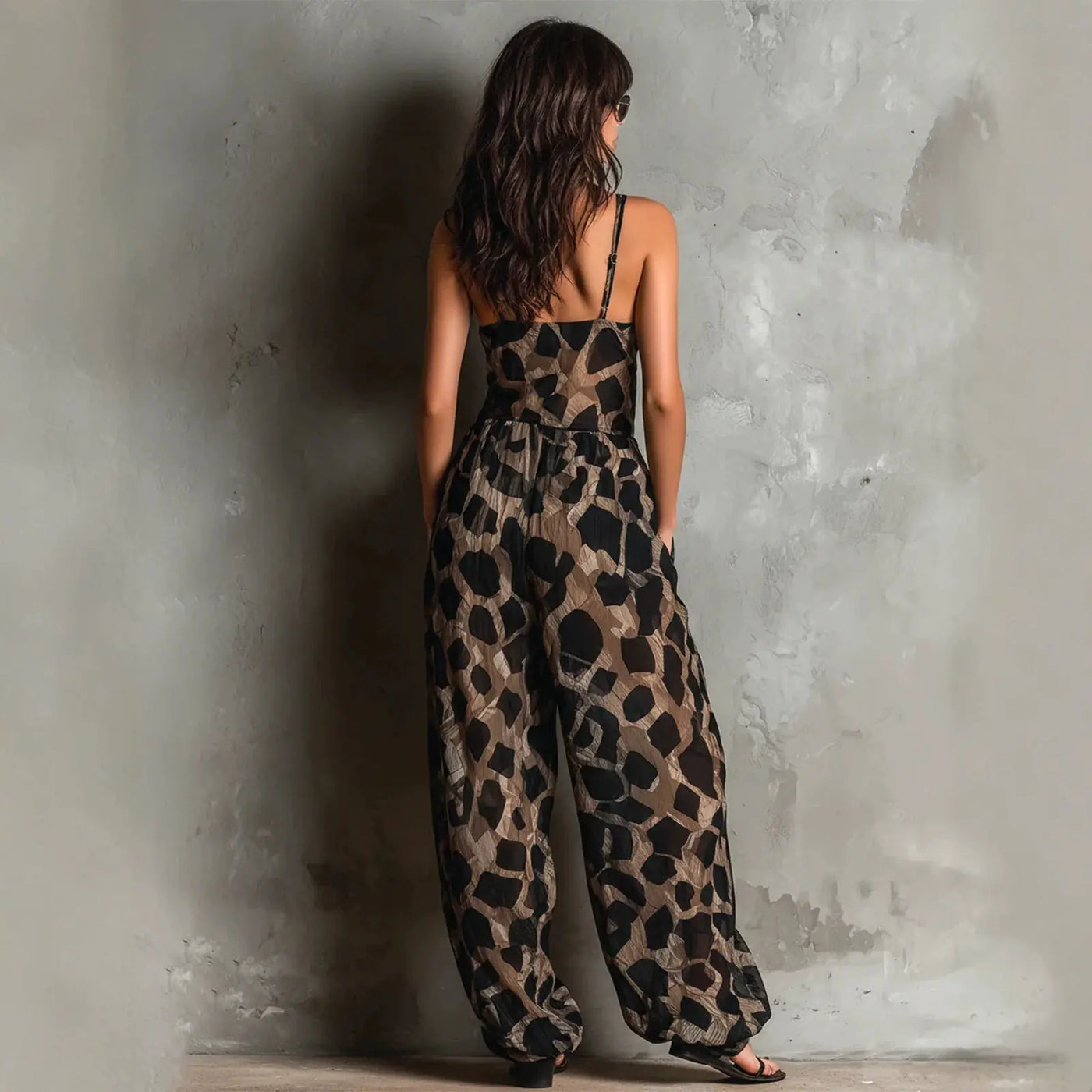 Leopard Print Sleeveless V-Neck Wide-Leg Jumpsuit | OWNLUXE