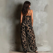 Leopard Print Sleeveless V-Neck Wide-Leg Jumpsuit | OWNLUXE