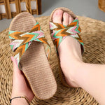 Load image into Gallery viewer, Eco-Friendly Hemp Slippers - Comfortable Flat Indoor Slides with Geometric Design
