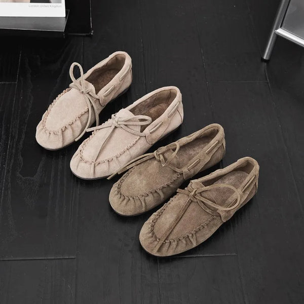 Women Loafers British Style Genuine Leather Beanie Shoes | OWNLUXE