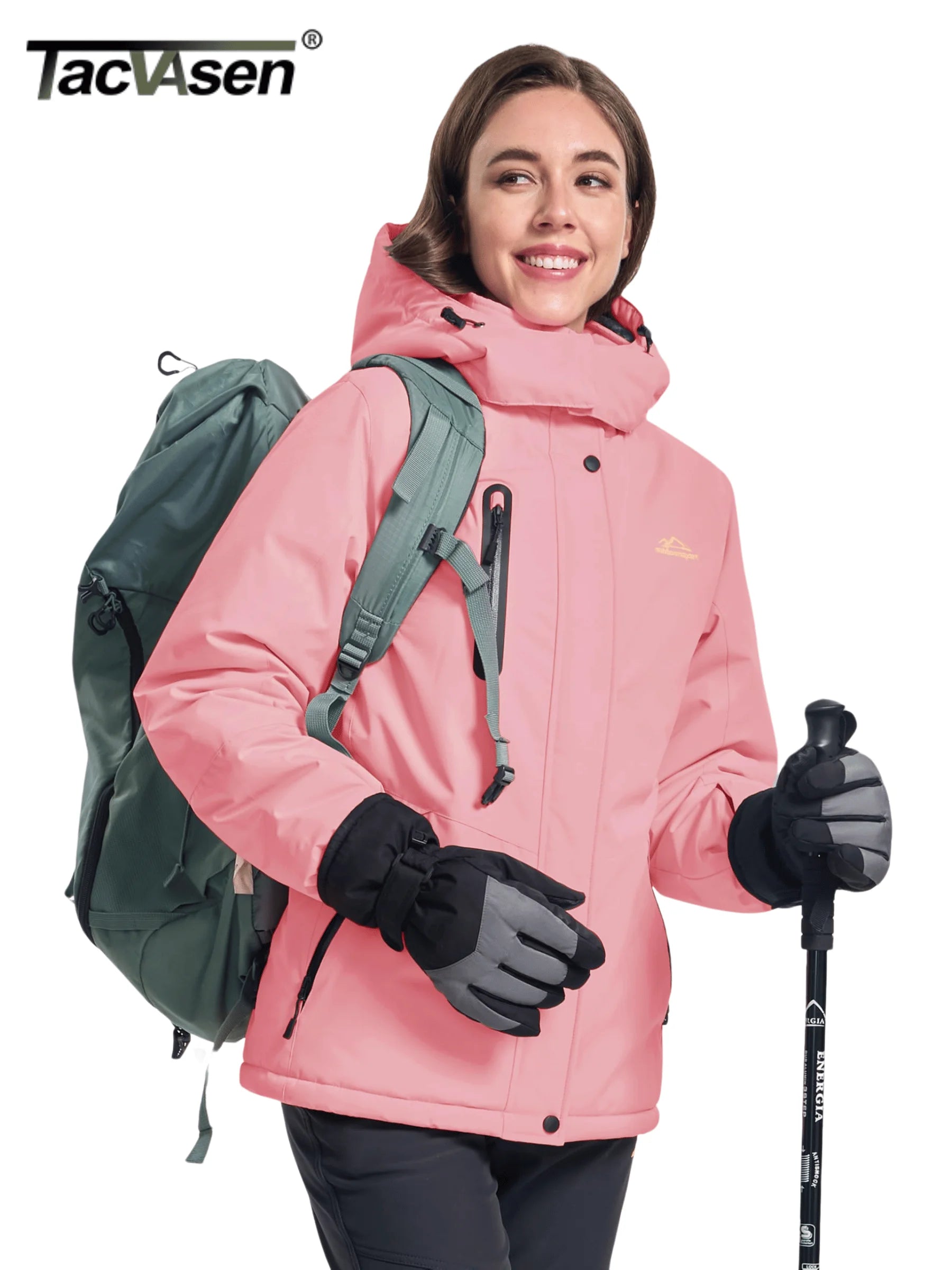 TACVASEN Winter Fleece Lined Hooded Parka Jacket Womens Ski Snowboard Warm Coats Waterproof 5 Zipper Pockets Windbreaker Outwear