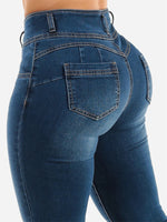 Load image into Gallery viewer, Women's High Waist Mini Flared Jeans - Butt Lifting Blue Denim Pants
