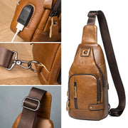 Men's Genuine Leather USB Chest Bag - Crossbody Messenger with USB Port | OWNLUXE