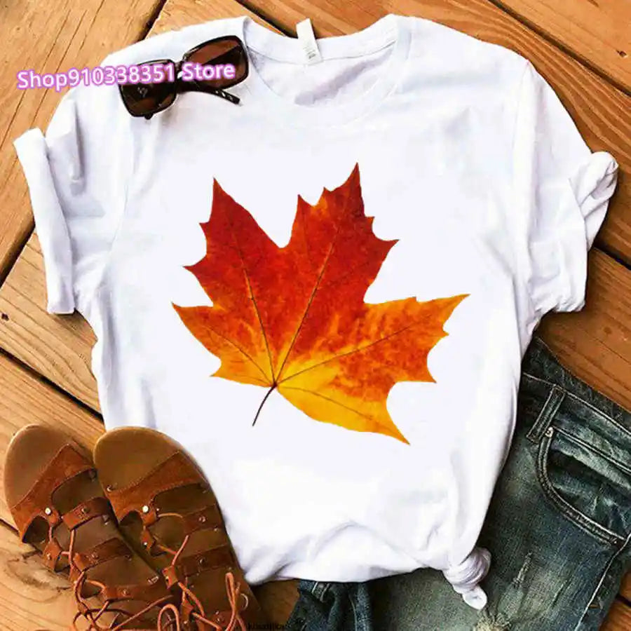 Fashion Canada Maple Leaf Flag Print Women T-Shirt O-Neck Short Sleeve | OWNLUXE
