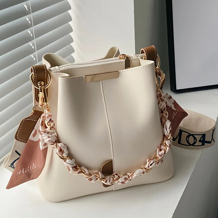 Chain Bucket Bag with Ribbon Detail - Large Capacity Crossbody | OWNLUXE