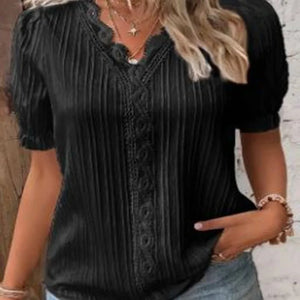 Women's Slim-Fit V-Neck Lace Blouse – Lightweight & Stylish for Summer