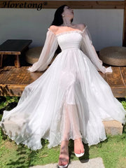 Off-Shoulder Maxi High-Waist Dress | OWNLUXE