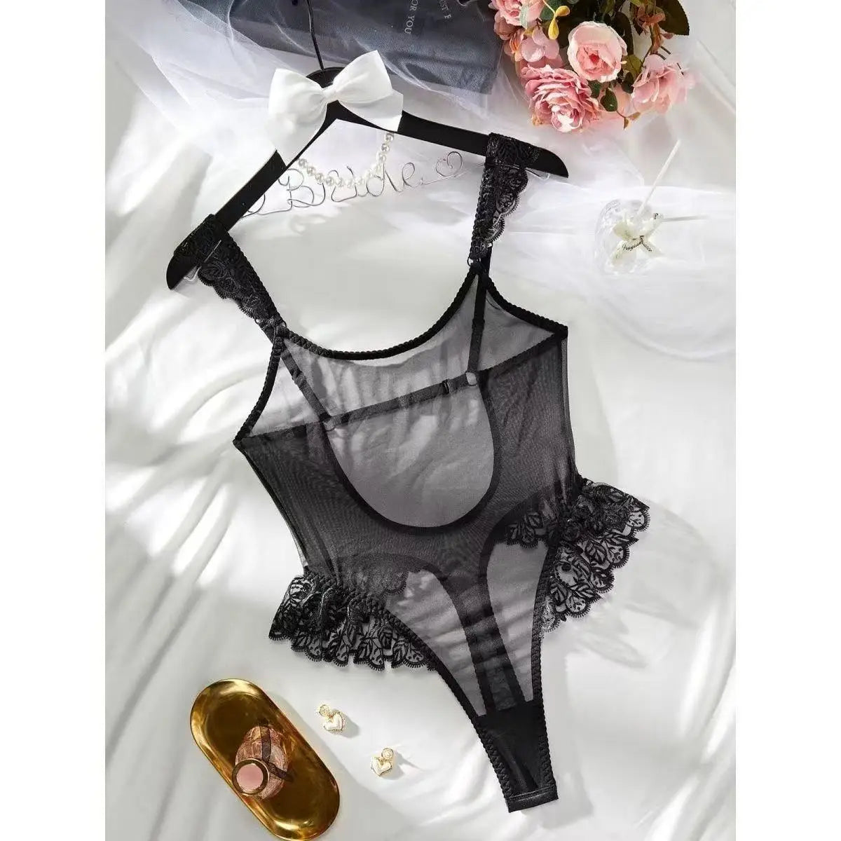 Mesh Shapewear Bodysuit – Ruffled See Through Lingerie