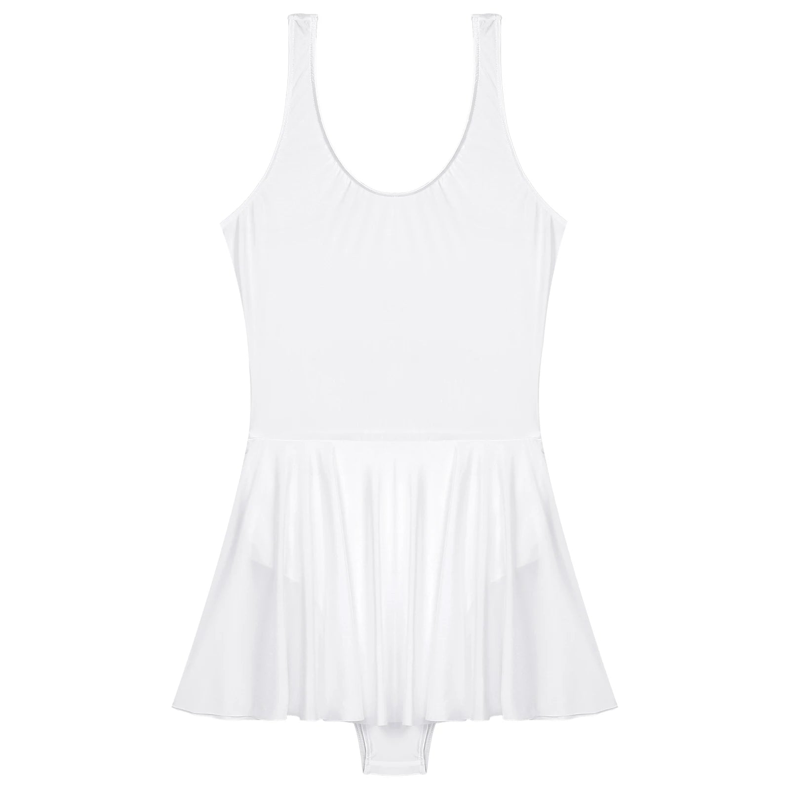 Women's Swimsuit U Neck Leotard Dresses Sportswear Swimwear Glossy Tank Dress One-Piece Sleeveless Yoga Ballet Dance Costume