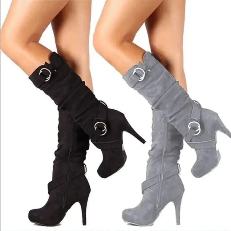 Knee-High Suede Fashion Boots with Stiletto Heel – Elegant Winter Style