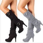 Load image into Gallery viewer, Knee-High Suede Fashion Boots with Stiletto Heel
