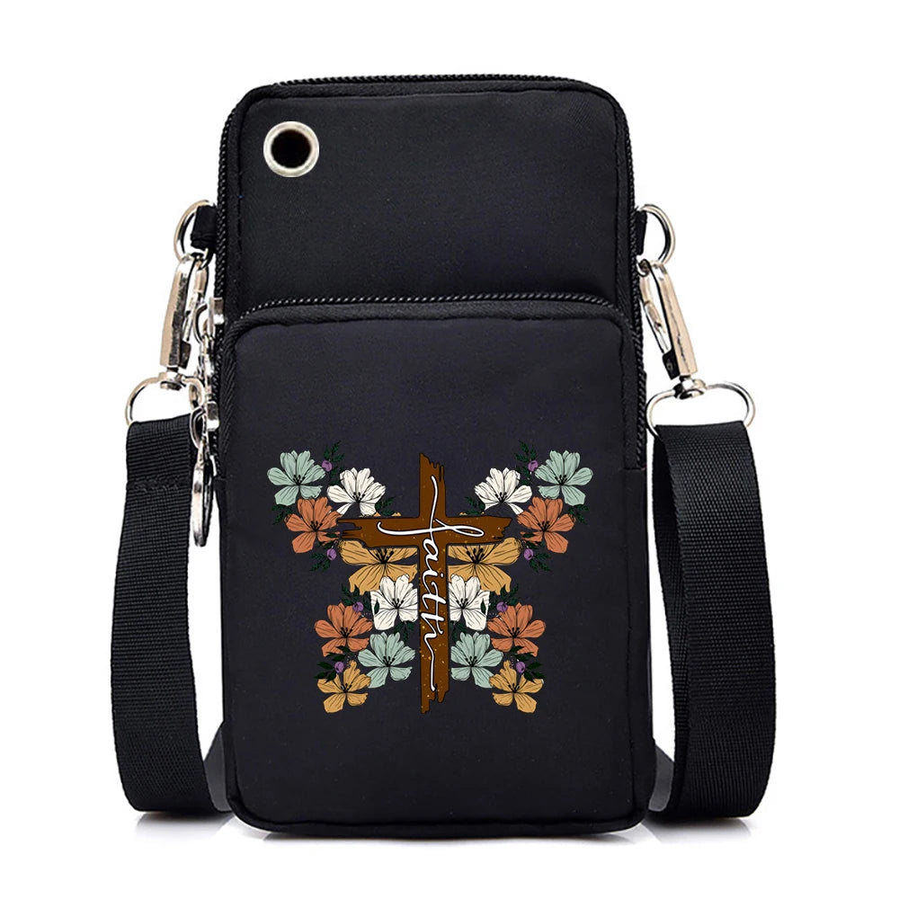 Mini Nylon Phone Crossbody Bag – Butterfly Print Neck Pouch with Zipper