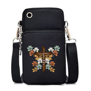 Mini Nylon Phone Crossbody Bag – Butterfly Print Neck Pouch with Zipper