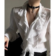 Harajuku Vintage Victorian Blouse - Ruffled Stand Collar Shirt
