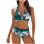 Load image into Gallery viewer, bikini Beach Colour Block Floral Printed Women&#39;s Swimsuit High Waist Two Piece For Teenagers biquinis feminino tendência 2024
