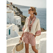 Women's Short Sleeve V-Neck Two Piece Shorts | OWNLUXE