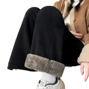 Women's Lamb Velvet Wide Leg Pants - Fleece Lined Winter Trousers