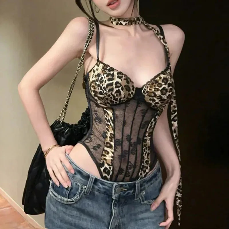 Mesh Leopard Print Vest Top | OWNLUXE