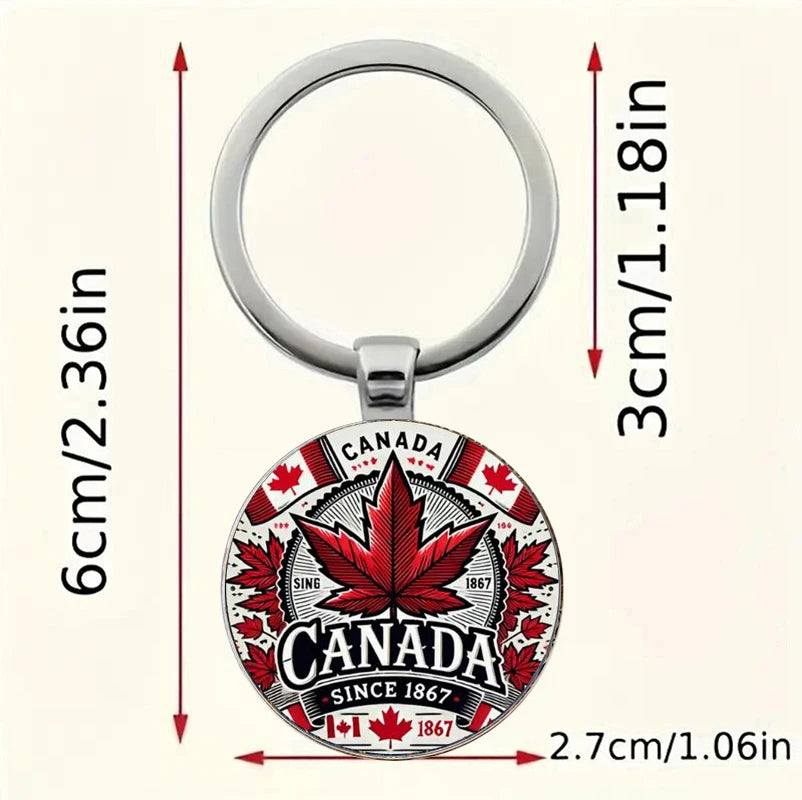 Canadian Maple Leaf Alloy Keychain - Elegant Red & White Design with Canada 1867 Text
