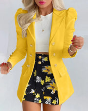 Women's Elegant Plaid Print Blazers Skirt Two Piece Set Notched Long Sleeve | OWNLUXE