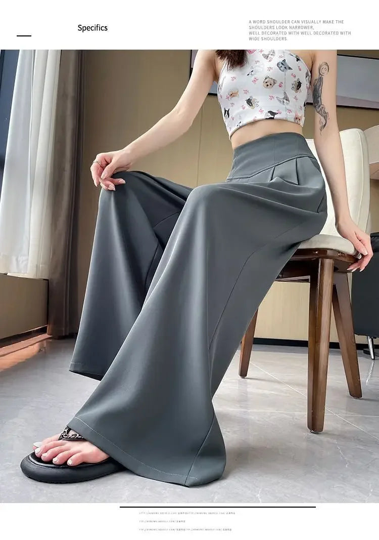 Women's High Waist Wide Leg Suit Pants - Straight Cut Floor Length Trousers
