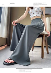 Women's High Waist Wide Leg Suit Pants - Straight Cut Floor Length Trousers
