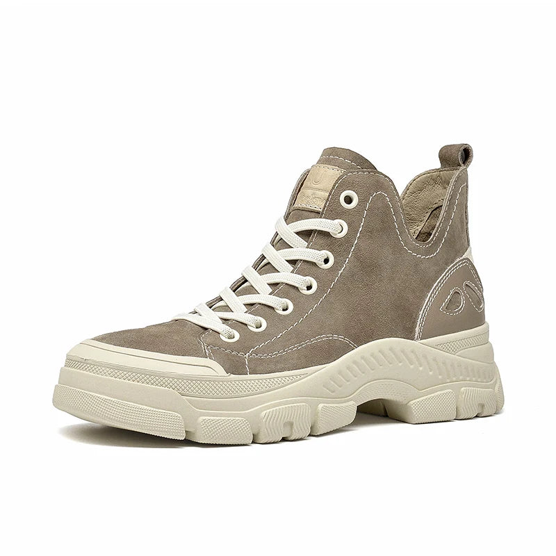 Women's Round Toe Lace Leather Sneakers | OWNLUXE