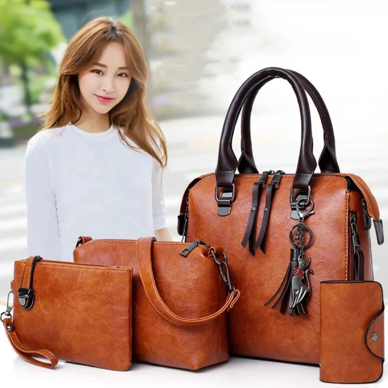 4-Piece Luxury Tassel Handbag Set - Premium Vegan Leather Shoulder Bag Collection | OWNLUXE