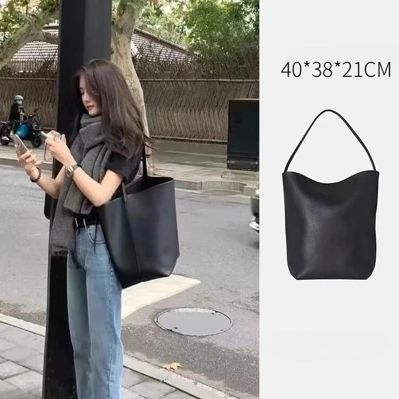 Soft PU Leather Bucket Bag Large Capacity Commuter Shoulder Handbag Lychee Pattern Women's Underarm Female Ladies Versatile