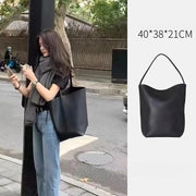 Soft PU Leather Bucket Bag Large Capacity Commuter Shoulder Handbag Lychee Pattern Women's Underarm Female Ladies Versatile