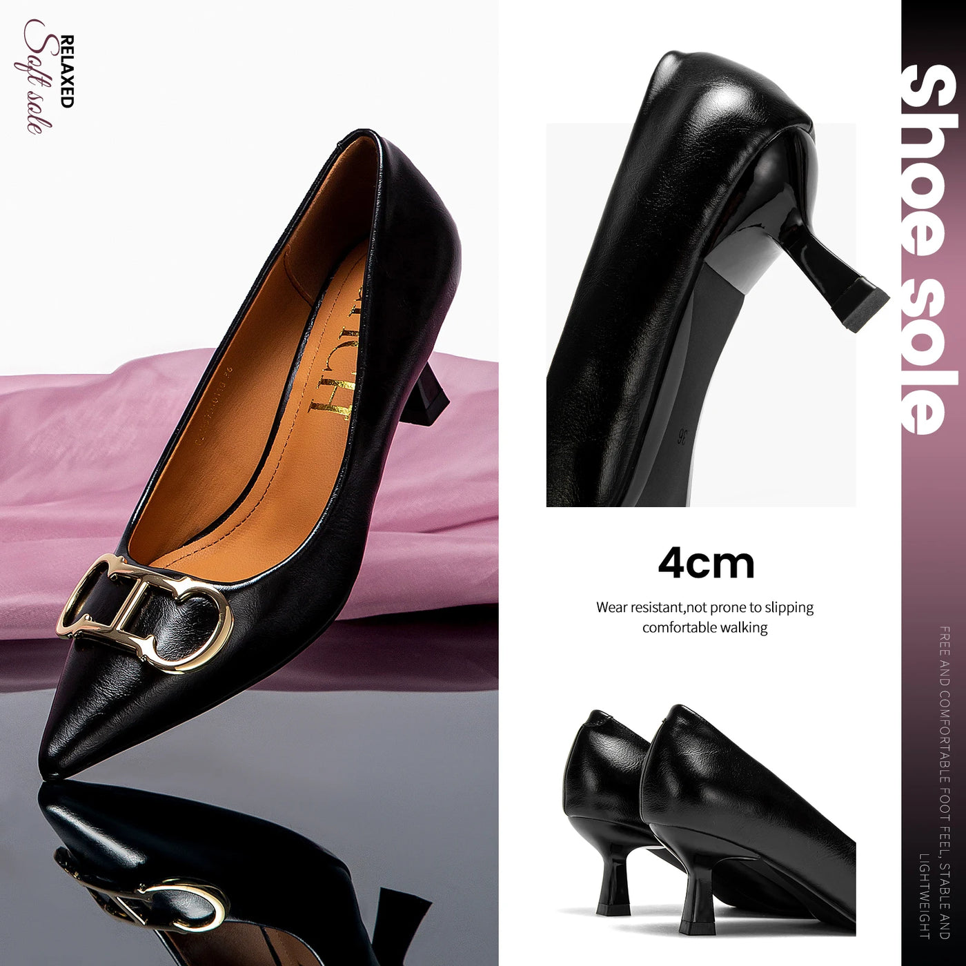 Women’s Pointed Mid-Heel Pumps with Glossy Finish