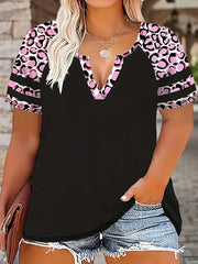 Plus Size Leopard Print V‑Neck Top – Soft Knit Stretch