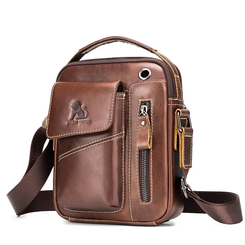 Men's Genuine Cowhide Leather Crossbody Bag - Compact Shoulder Satchel | OWNLUXE