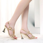 Summer Rhinestone Gladiator Sandals – High Heel Party Shoes