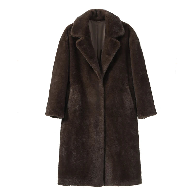 Neo Mint Luxury Faux Mink Fur Coat - Women's Long Winter Overcoat with Crystal Hooks