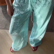 Sequin Wide-Leg Drawstring Relaxed-Fit Pants | OWNLUXE