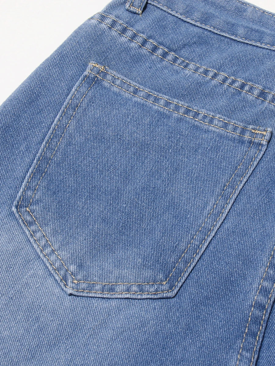 VGH Hollow Out Denim Pants - High Waist Slimming Trousers