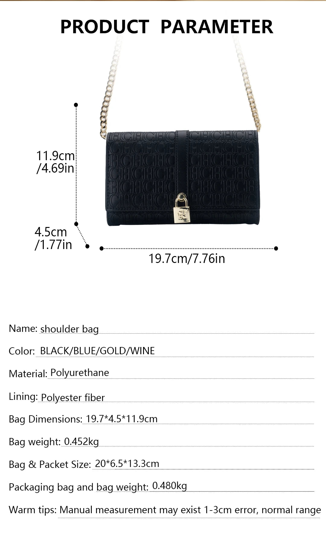 CH Chain Bag - 2025 Monogram Print Shoulder Bag with Lock