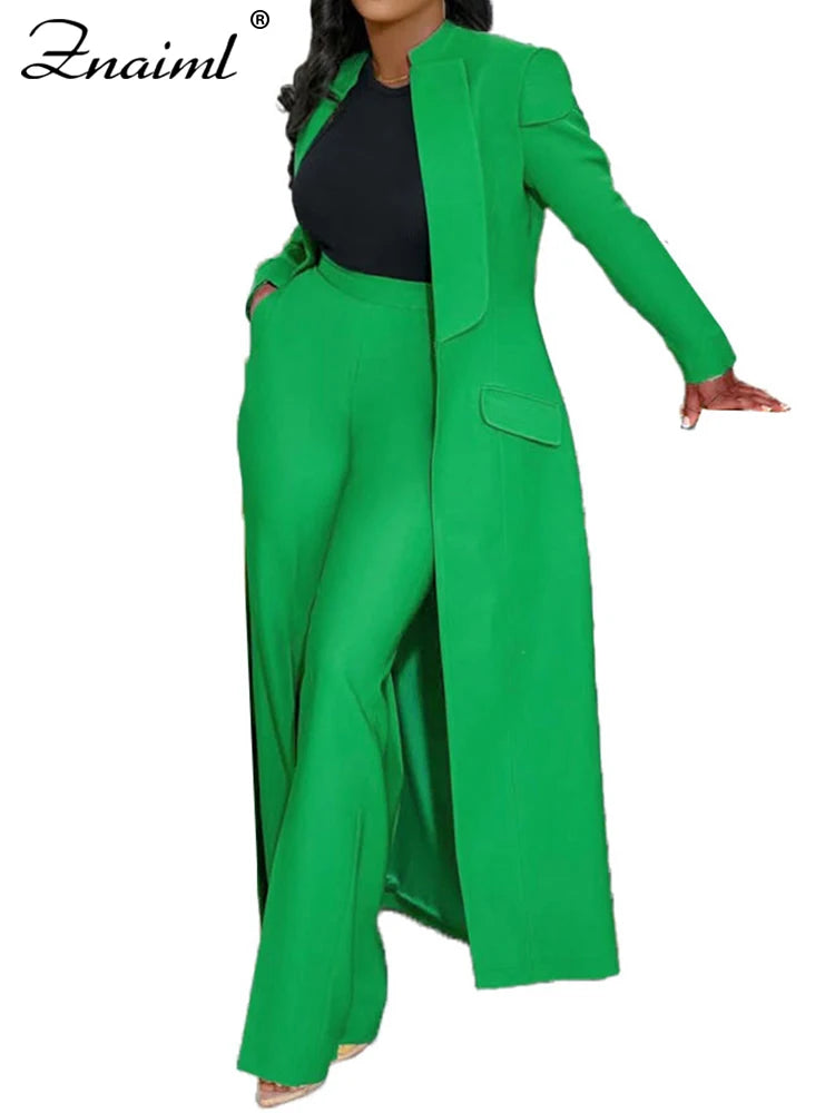 Women’s Woven Office Set – Long Top & Wide-Leg Pants