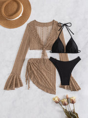 Ruffle Cropped Lace Long-Sleeve Swim Cover-Up | OWNLUXE