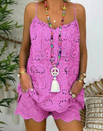 Load image into Gallery viewer, Effortless Knee-Length Casual Pants – TAT Woven with Elegant Hook Flower Accents
